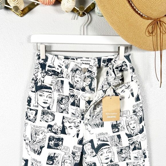 NWT Reformation Cynthia High Rise Straight Jeans in Black & White Comic Size 26 - Picture 4 of 11